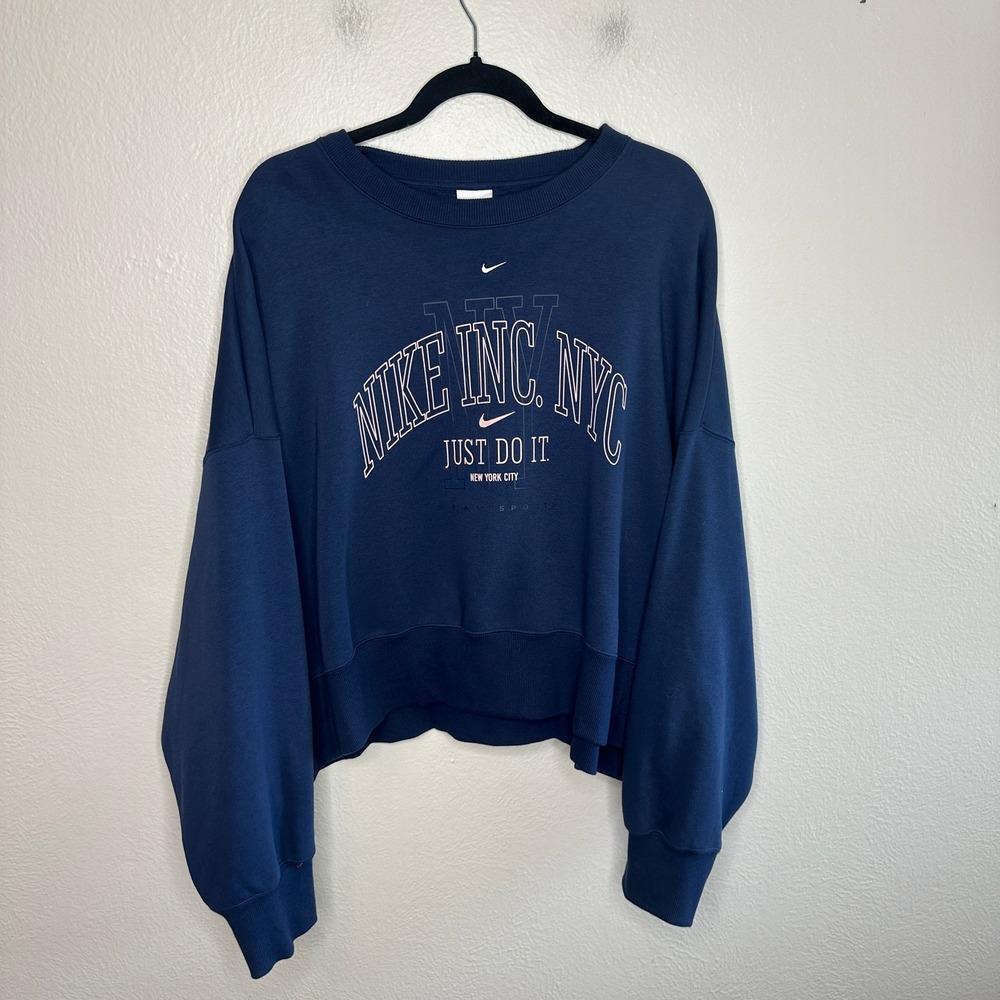Nike Sportswear Phoenix Fleece Oversized Crewneck Graphic Sweatshirt Navy Blue L - Picture 2 of 6